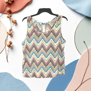 Bella D Multicolor Geometric Southwest Open Back Tank Top Cami Women Sz Large